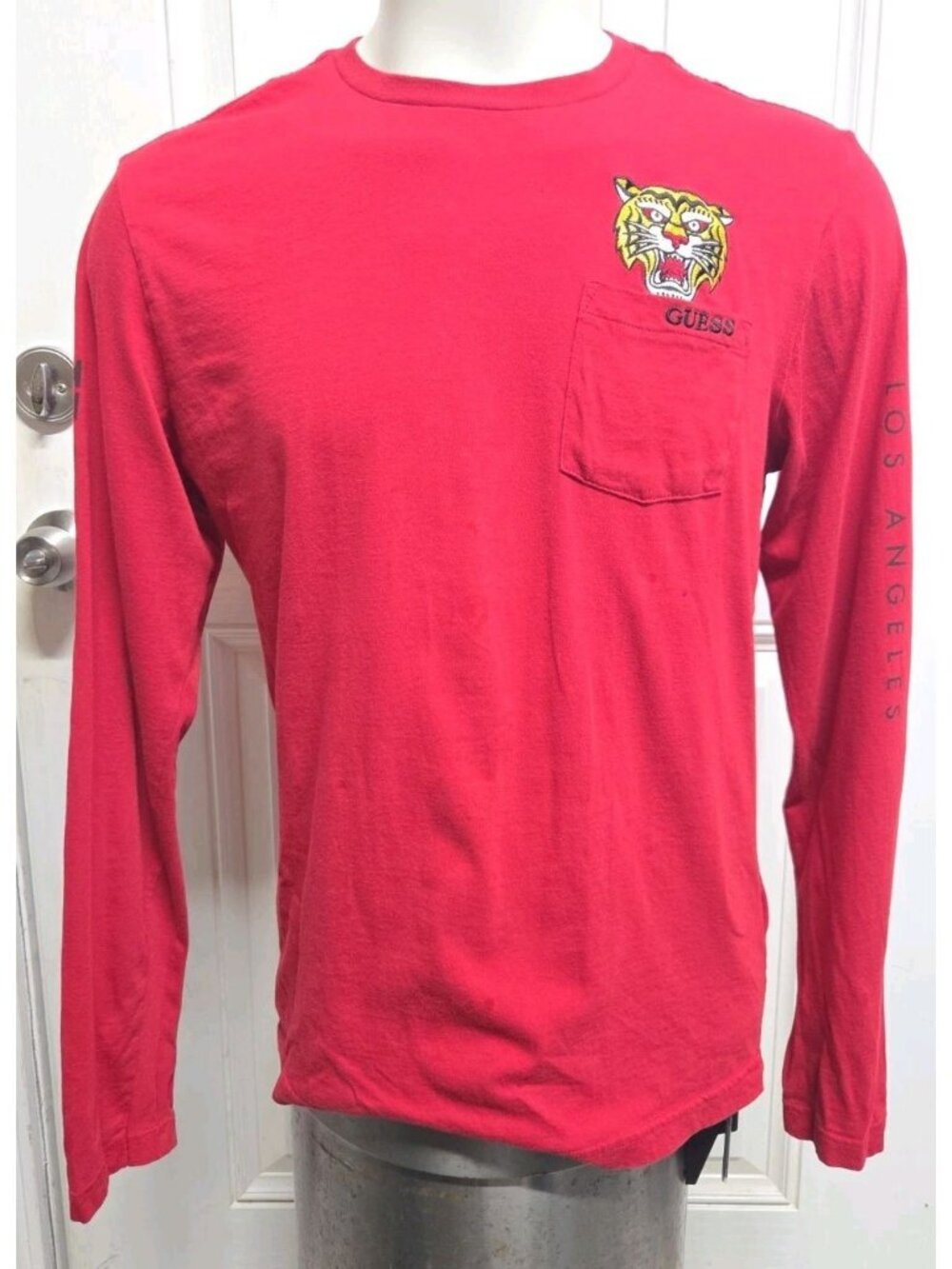 Guess Mens Long Sleeve Shirt Size M Red Tiger Logo